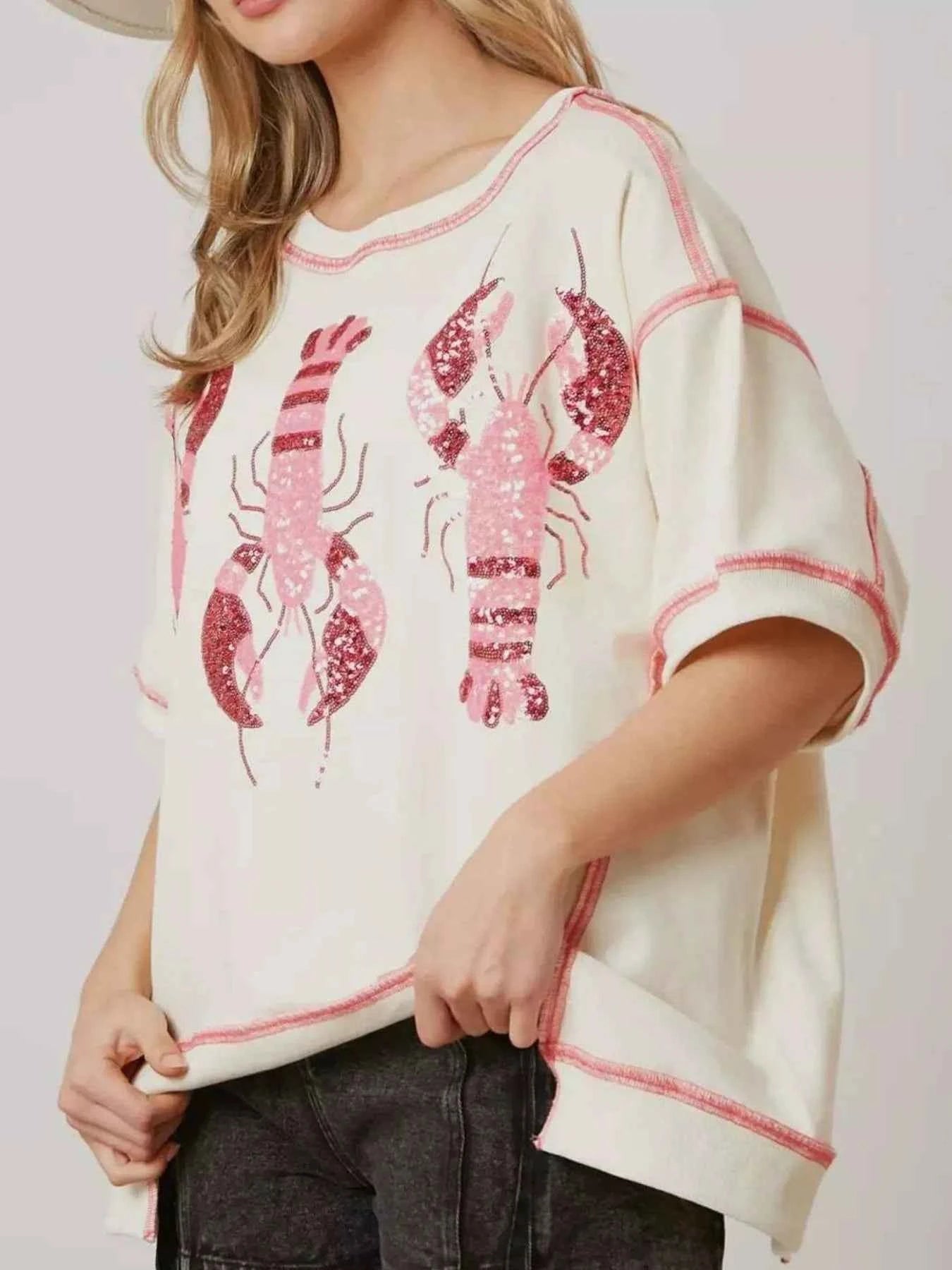 Sequin Lobster Half Sleeve T-Shirt 91c1573d-0437-44d9-8d04-17ddf6b39a30-Max-Origin