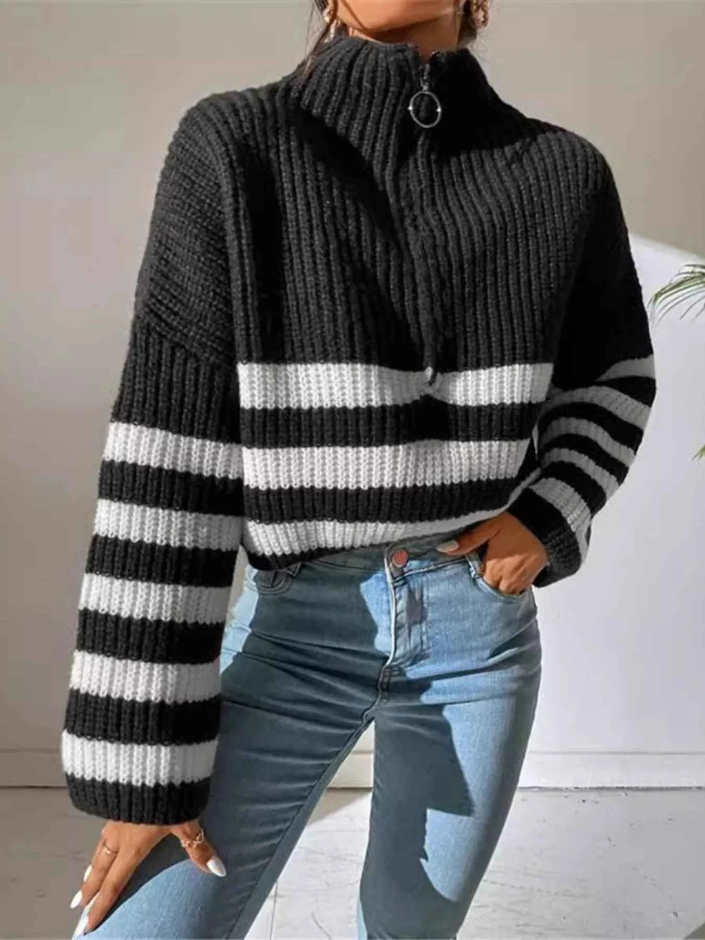 Striped Half Zip Cropped Sweater 91cfa51aac254ba9b834daf6c576a72c-Max-Origin