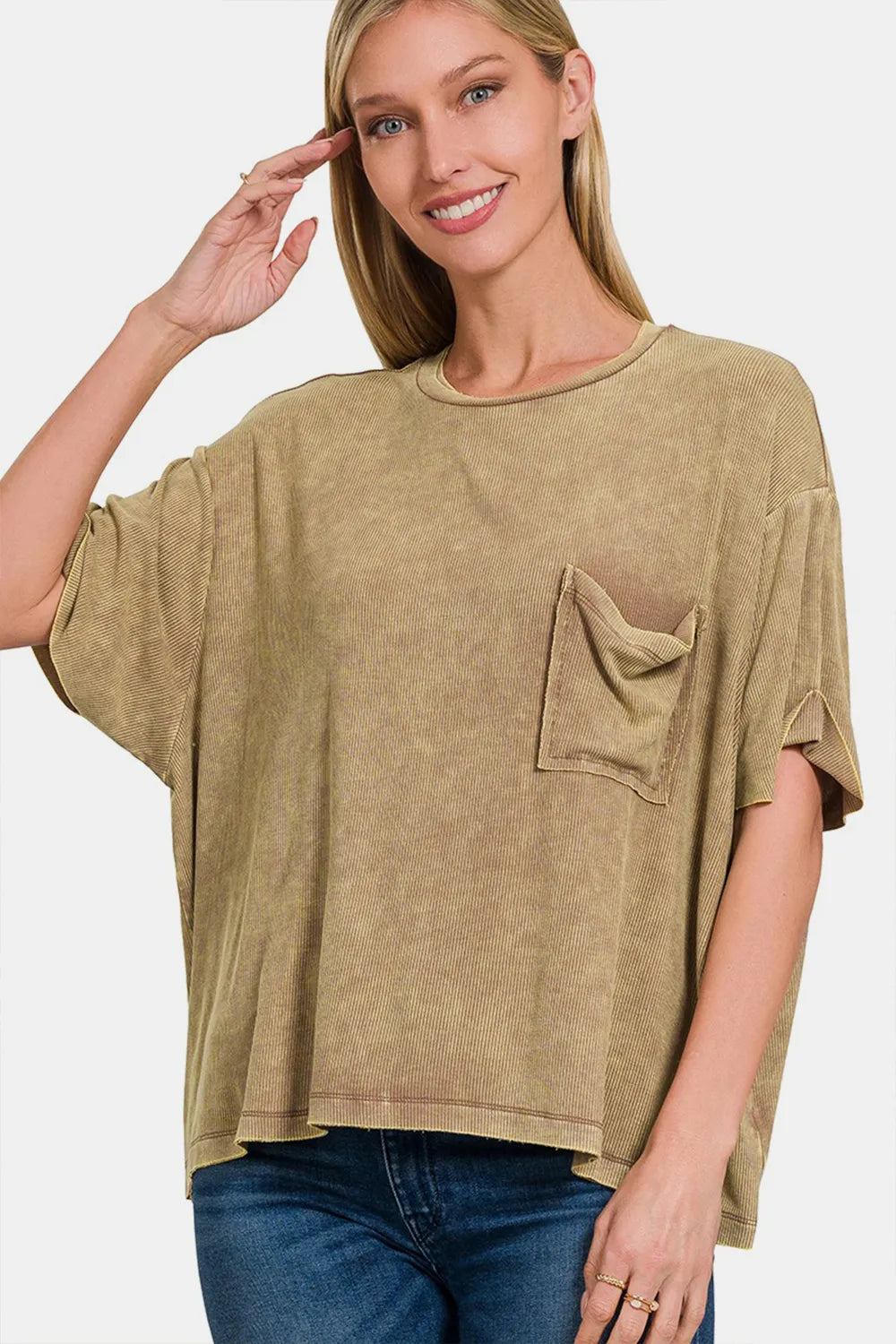 Zenana Ribbed Round Neck Drop Shoulder T-Shirt MOCHA 91d2b1d6-efa9-4d28-8b9c-c3eebd01cd80-Max
