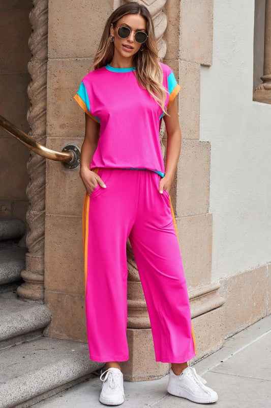 Colorblock Cap Sleeve Tee and Pants Set 91d7a9a5-3edd-45de-8931-8fcd71bc0435