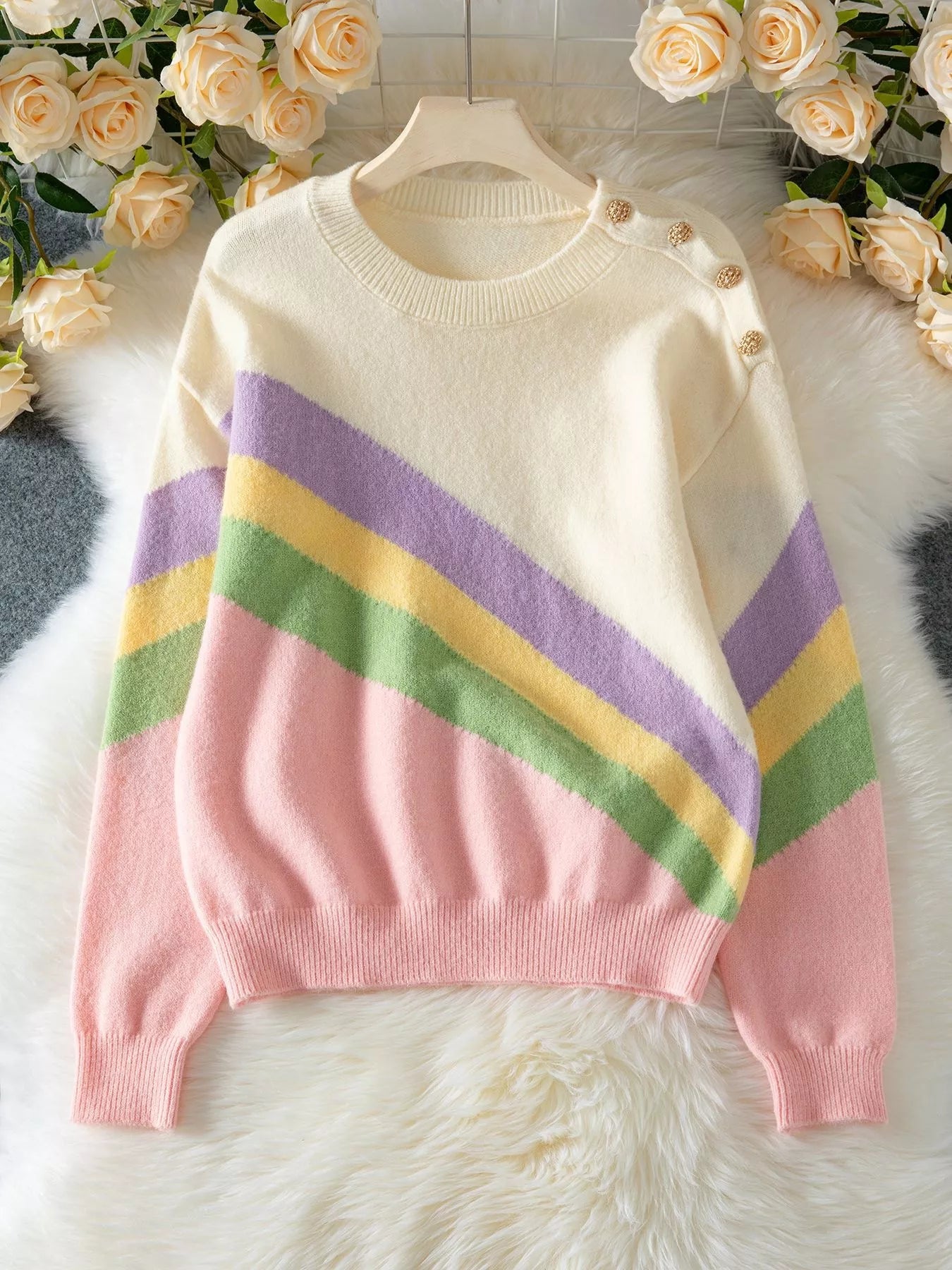 Rainbow Stripe Drop Shoulder Sweater 91e3da4b-d862-46b2-b1f9-faaffac0b66e-Max-Origin