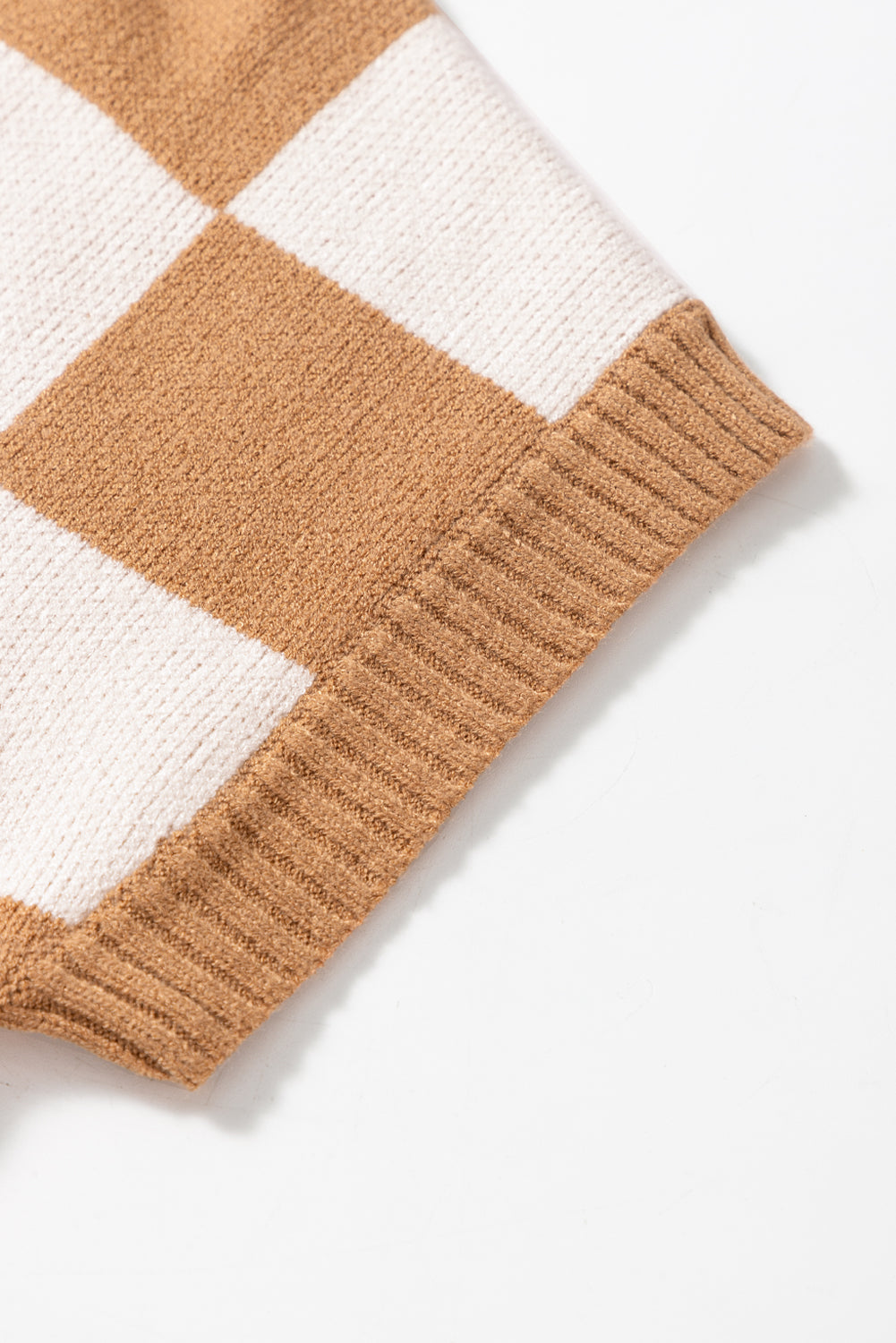 Light French Beige Checkered Knit Dolman Short Sleeve Sweater 91ebe7ce58a17be2