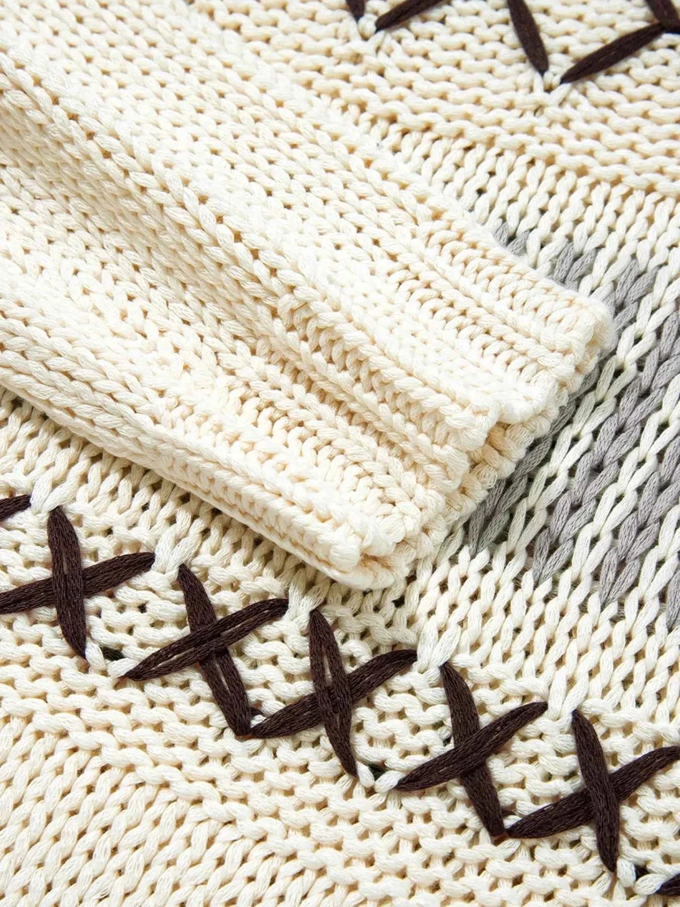 Contrast Stitch Detail V Neck Drop Shoulder Sweater 91f35e891f6746d69e8932d2932e6ed5-Max-Origin