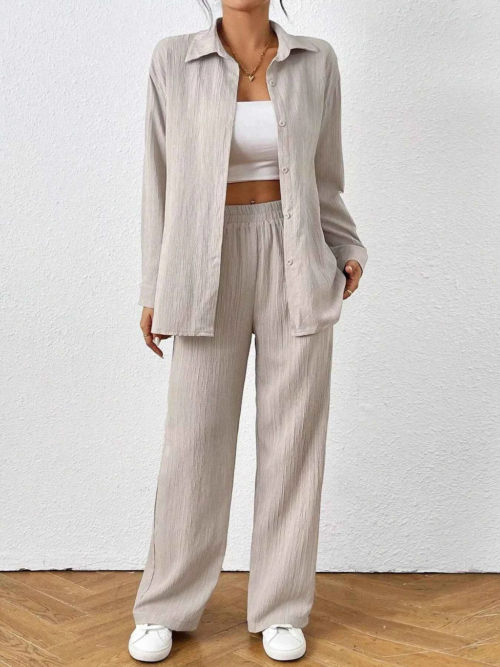 Button Up Long Sleeve Shirt and Pants Set Off-white 924bcc1181cf41a7a24bc4bae1b08369-Max-Origin