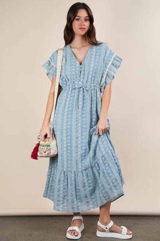 VERY J Embroidered Boho Ruffled Midi Dress Blue 924ec404364c4bad92b056bb6498b989-Max-Origin