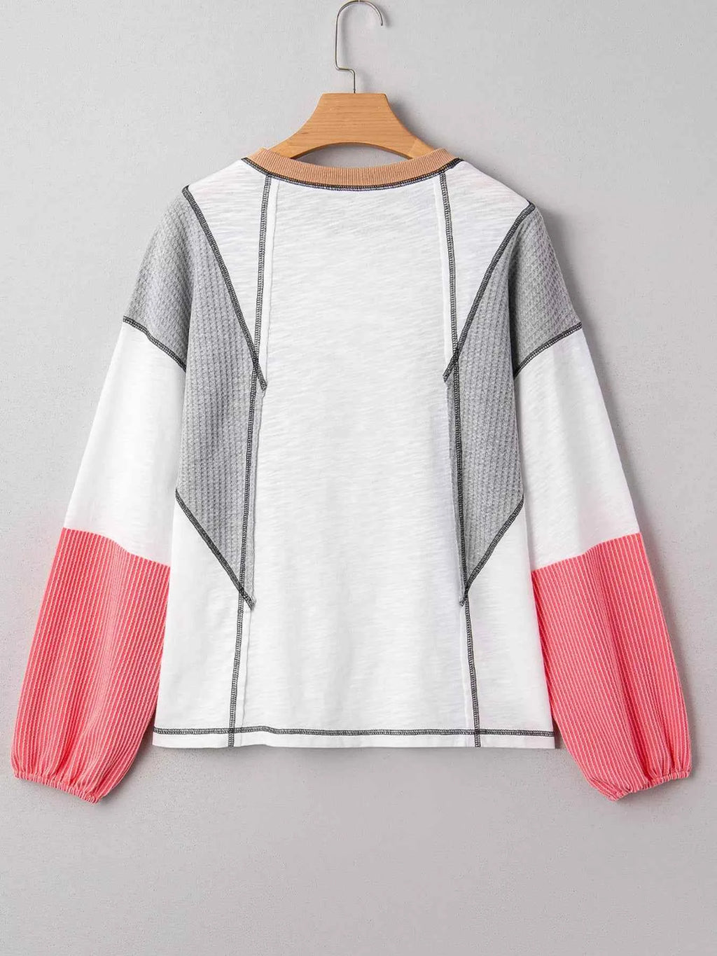 Color Block Textured Knit Patchwork Casual Top 92519a8011944cd1abf302a546e5f82e-Max-Origin