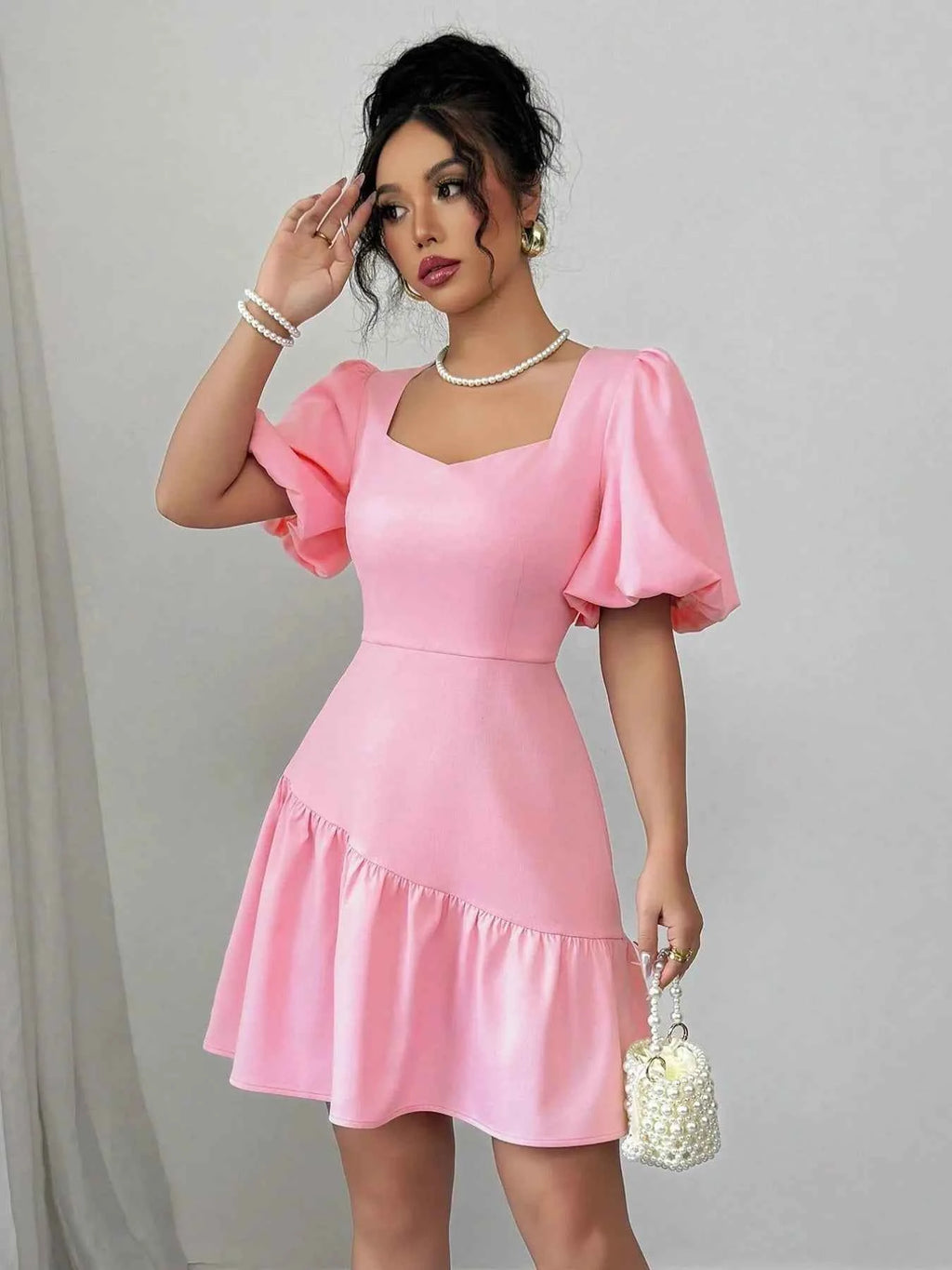 Ruffled Hem Puff Sleeve Mini Dress 926157c3-4e5b-4d97-957a-21b23d4beb6b-Max-Origin
