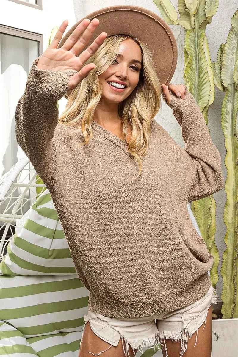 BiBi Raw Edged Popcorn Texture V-neck Sweater 926734302b0f419b95dfbb23395b2957-Max-Origin