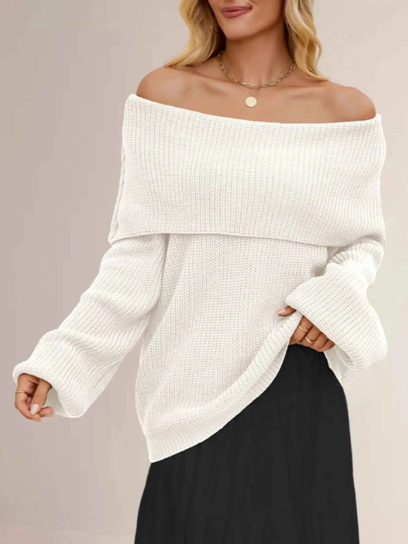 Fold-Over Collar Long Sleeve Sweater Apricot 926aad29-a82f-49f1-a7a2-2cda93d2d8e4-Max-Origin