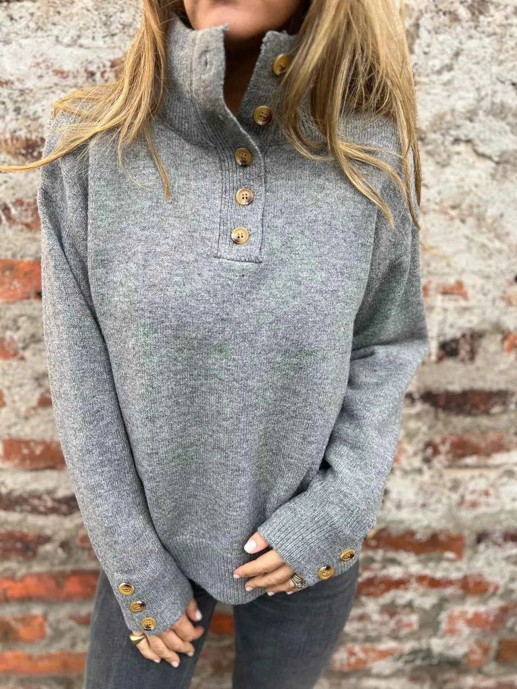 Full Size Button-Detail Turtleneck Sweater Plus Size Grey 92843268eca24b7b9b0d8a51db368ccd-Max-Origin