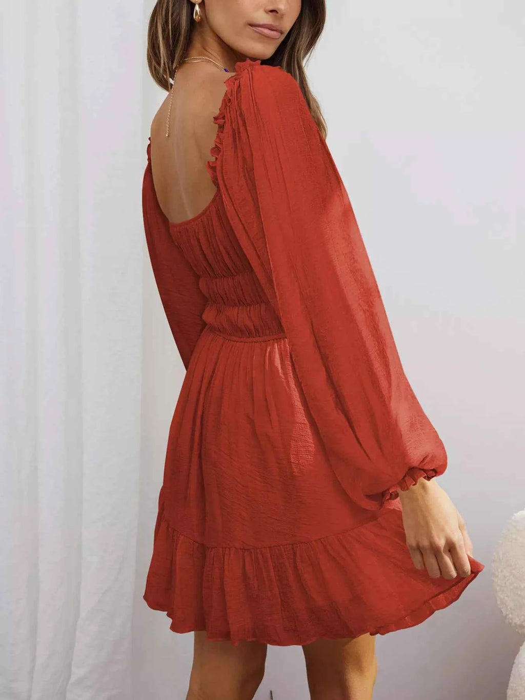 Ruffled Hem Balloon Sleeve Dress 9292d933d6584ca3b606e39213332dc9-Max-Origin