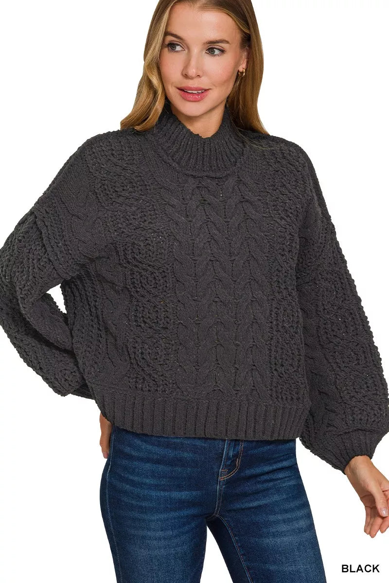 Zenana Cable-Knit Ribbed Turtleneck Sweater BLACK 92aba1874ebf48eebf06a38ebfe3715d-Max-Origin