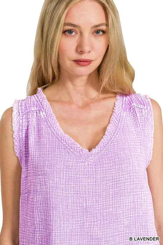 Zenana Double Gauze Raw Edge Acid Washed Tank B LAVENDER 92b37a114c364235b5d7144123a09989-Max-Origin