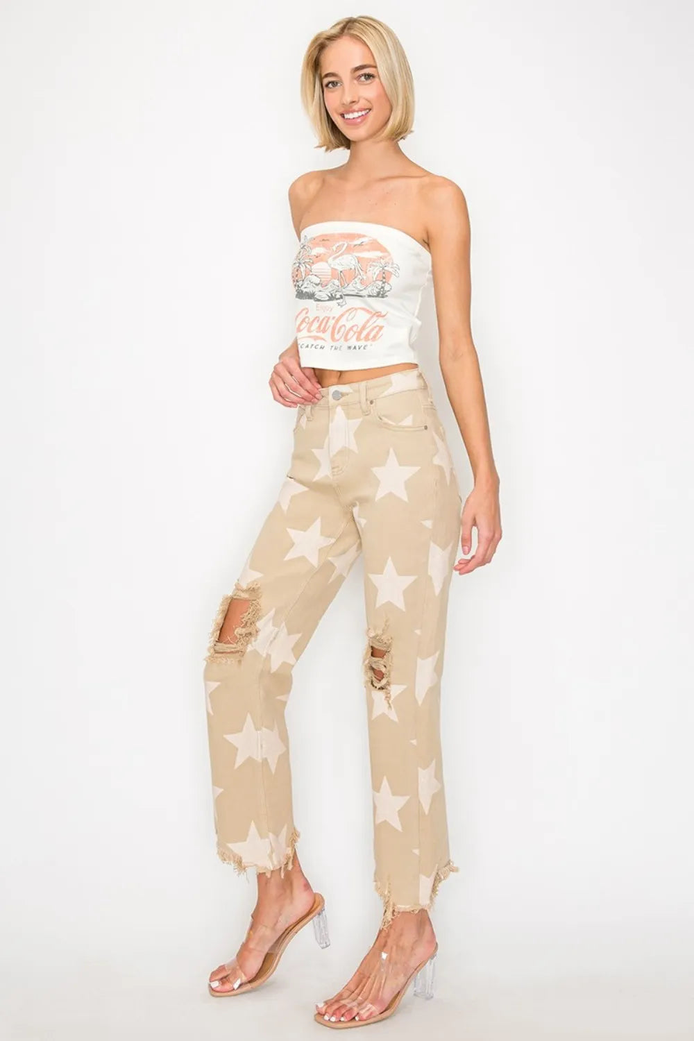 RISEN Full Size High Rise Star Printed Frayed Hem Jeans 92d2daf1-bee3-436f-bd82-2b2e7892d03e-Max