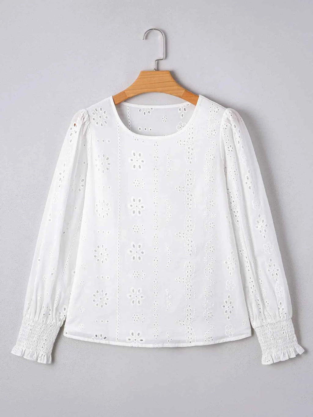 Eyelet Long Sleeve Blouse with Elastic Cuffs 92ea2671-b679-4e97-80b9-42beddfa77c9-Max-Origin