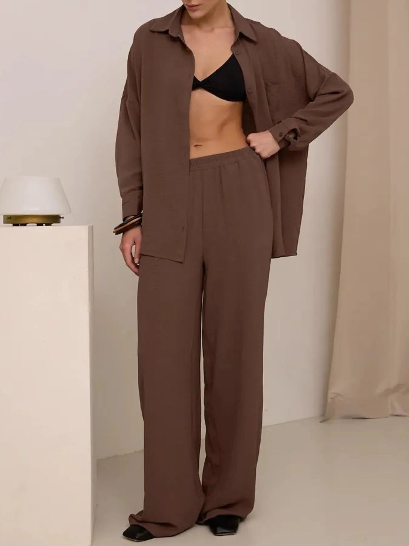 Button Up Long Sleeve Shirt and Pants Set Dark Brown 931bd24d-4cf0-48d9-9980-9c18073dbf96-Max-Origin
