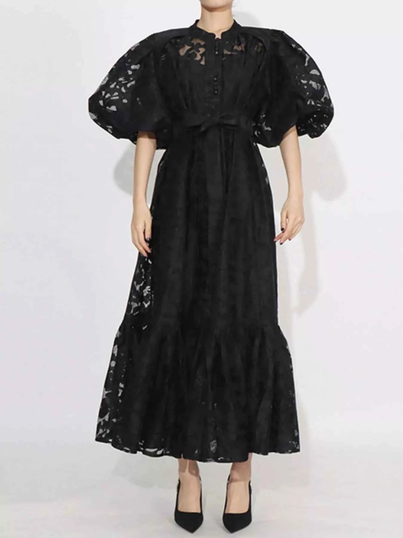 Lace Puff Sleeve Tie Waist Maxi Dress 932449bd-3790-4754-9aa0-91998b4876ba-Max-Origin