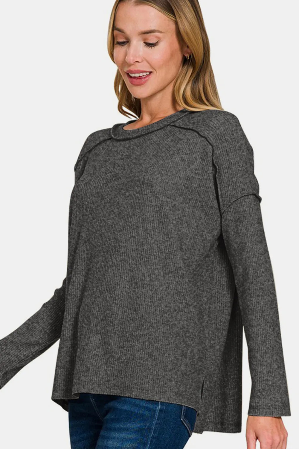 Zenana Full Size Exposed Seam Brushed Round Neck Sweater 93303219-25de-4313-8624-24ebd6a57728-Max