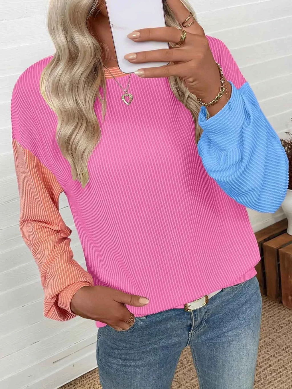 Color Block Ribbed Long Sleeve T-Shirt 934365b5-79db-43ac-8208-1614054d1d55-Max-Origin