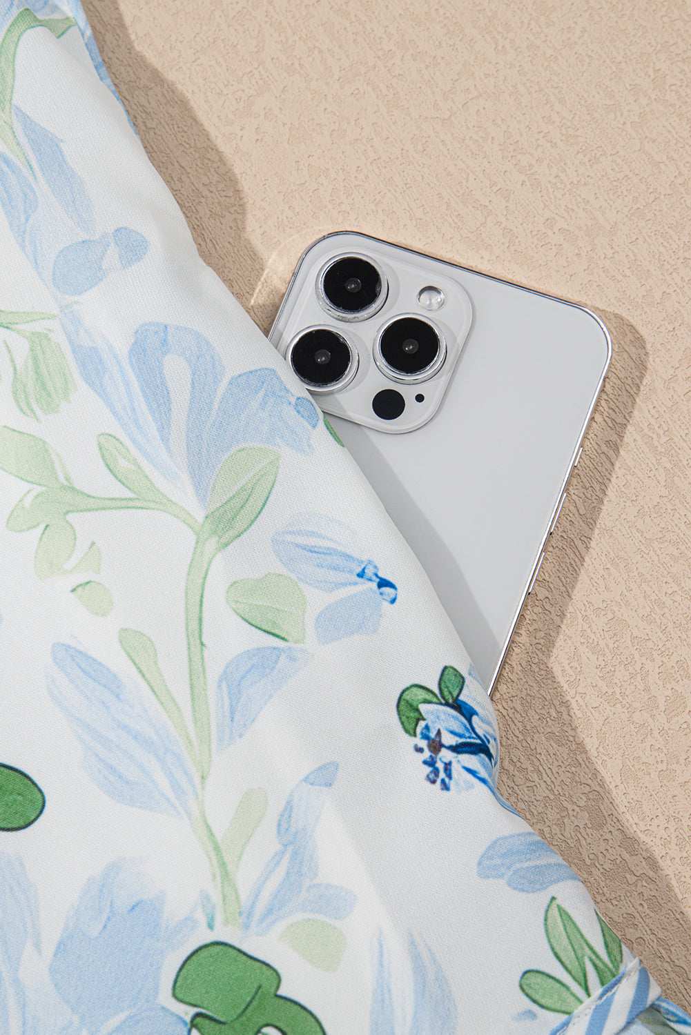 Sky Blue Floral Contrast Edge Ruffle Sleeve Tie Neck Mini Dress 9349a369101ab729-_7