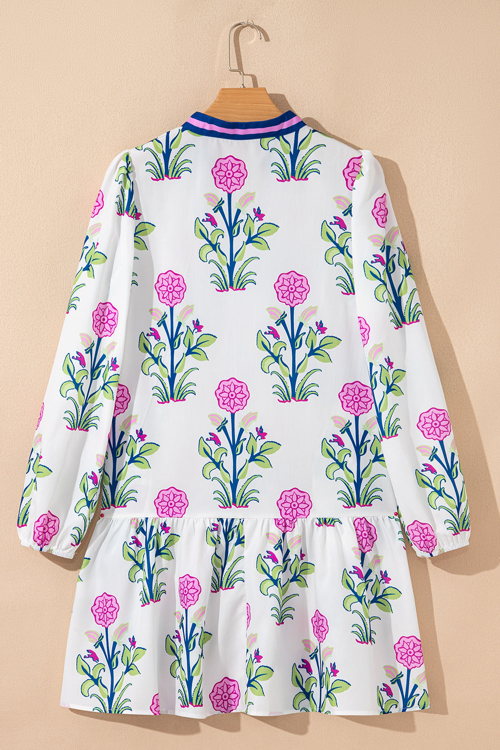 Sky Blue Floral Print Pop of Color V Neck Mini Dress 9368fed2484ccbfe