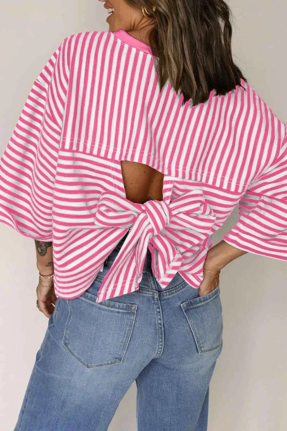 Striped Tie-Back Blouse with Cutout Detail 9374e025-7ec8-4cf5-ab2d-69e74db84d4e-Max-Origin