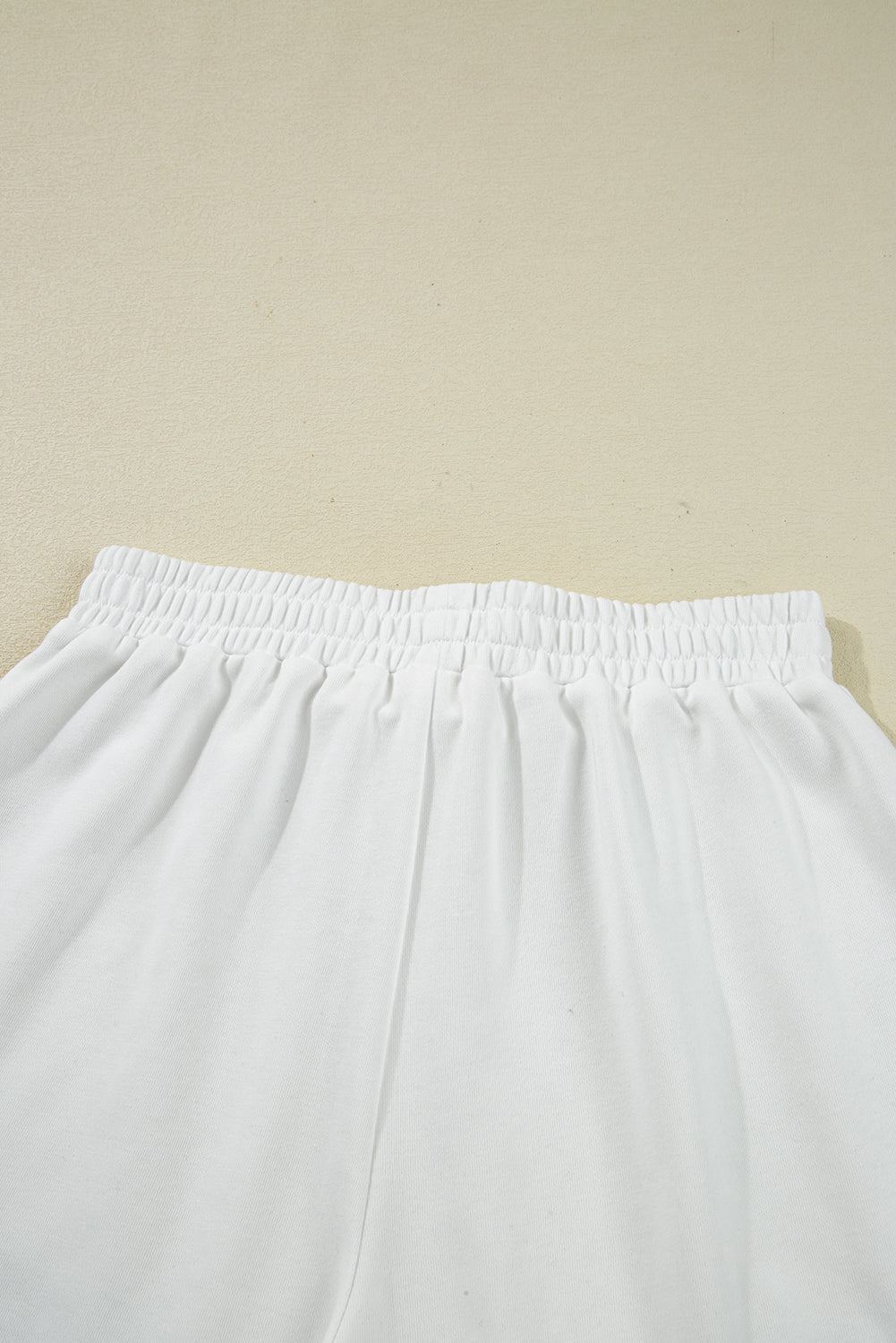 White Striped Ruffle Hem Long Sleeve Pullover and Shorts Set 9382544a838d684e