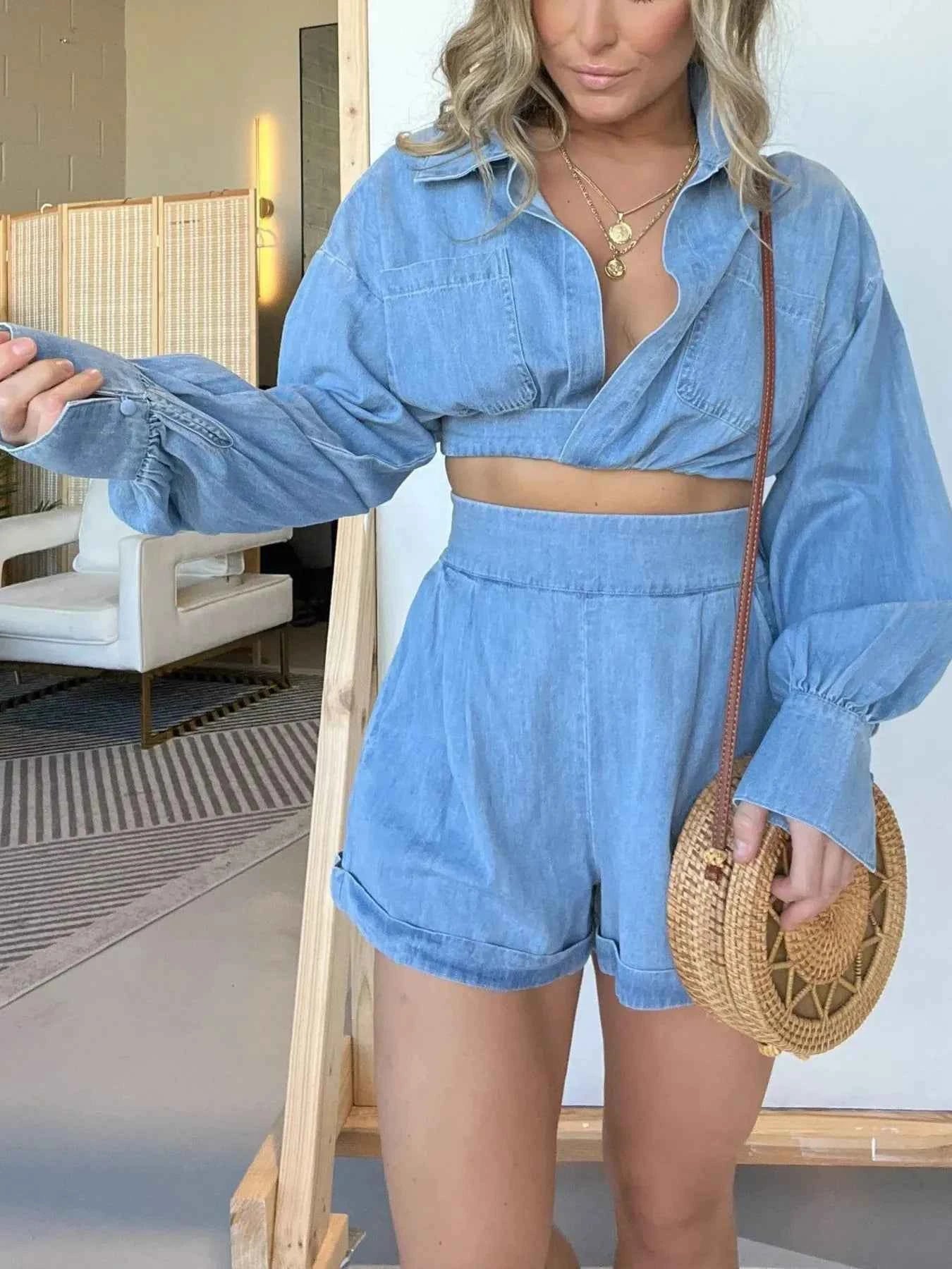 Full Size Long Sleeve Top and Shorts Denim Set Plus Size 93884bd7a00246ec889ecdfd56119091-Max-Origin