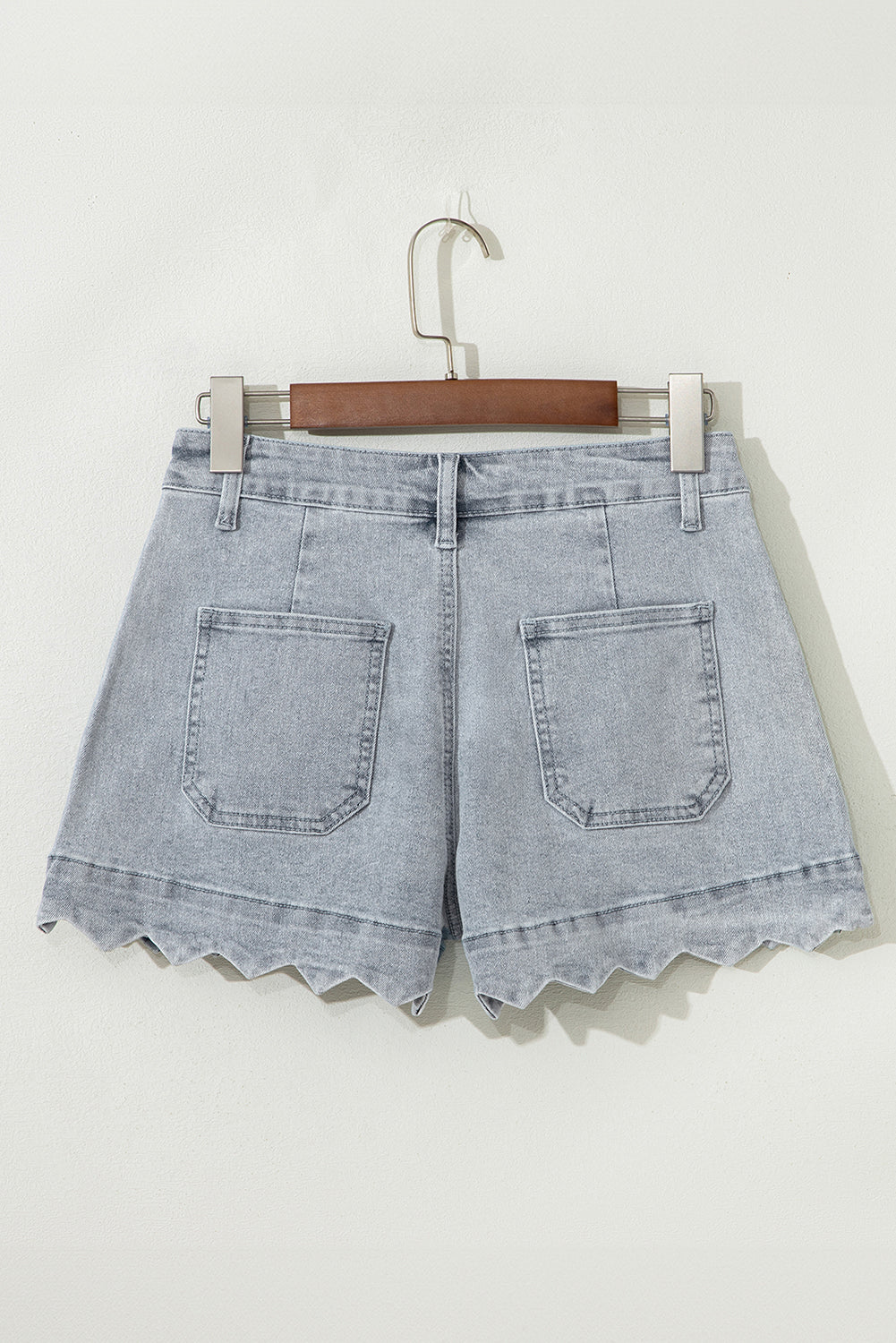White Scalloped Hemline Light Wash Denim Shorts 93a370c5a2e3c084