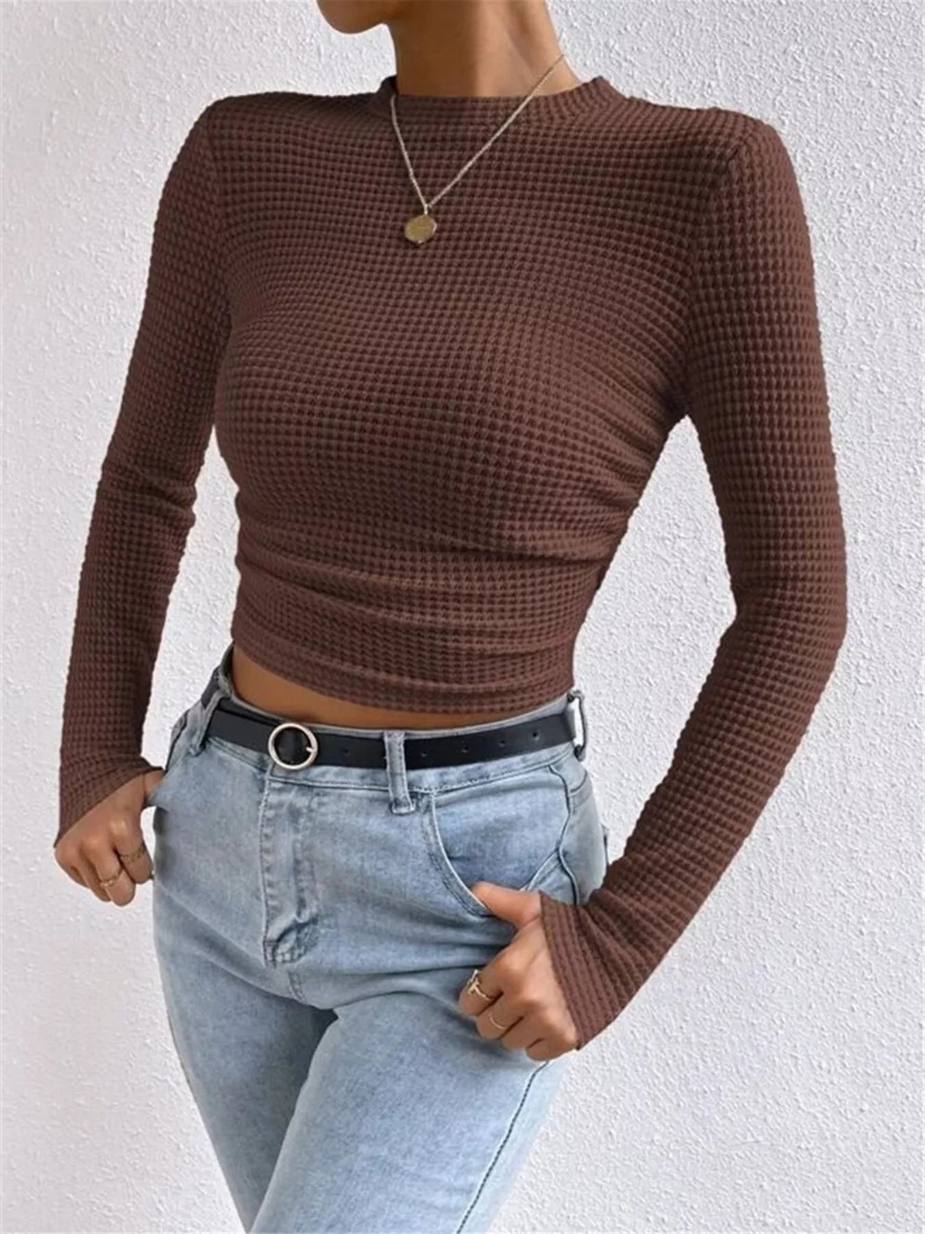 Waffle Knit Long Sleeve T-Shirt 93cd607ee12c4a209121f2233bb598f9-Max-Origin