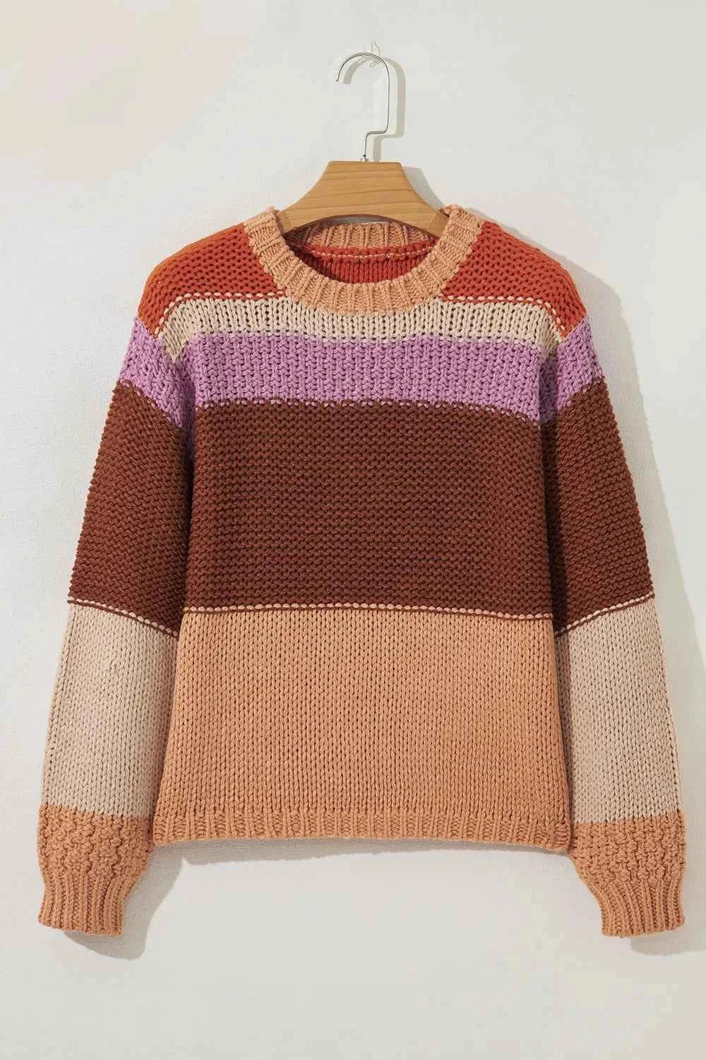 Colorblock Striped Round Neck Sweater 93da1816-7f03-4d75-947c-1f3f6b74ed63-Max-Origin