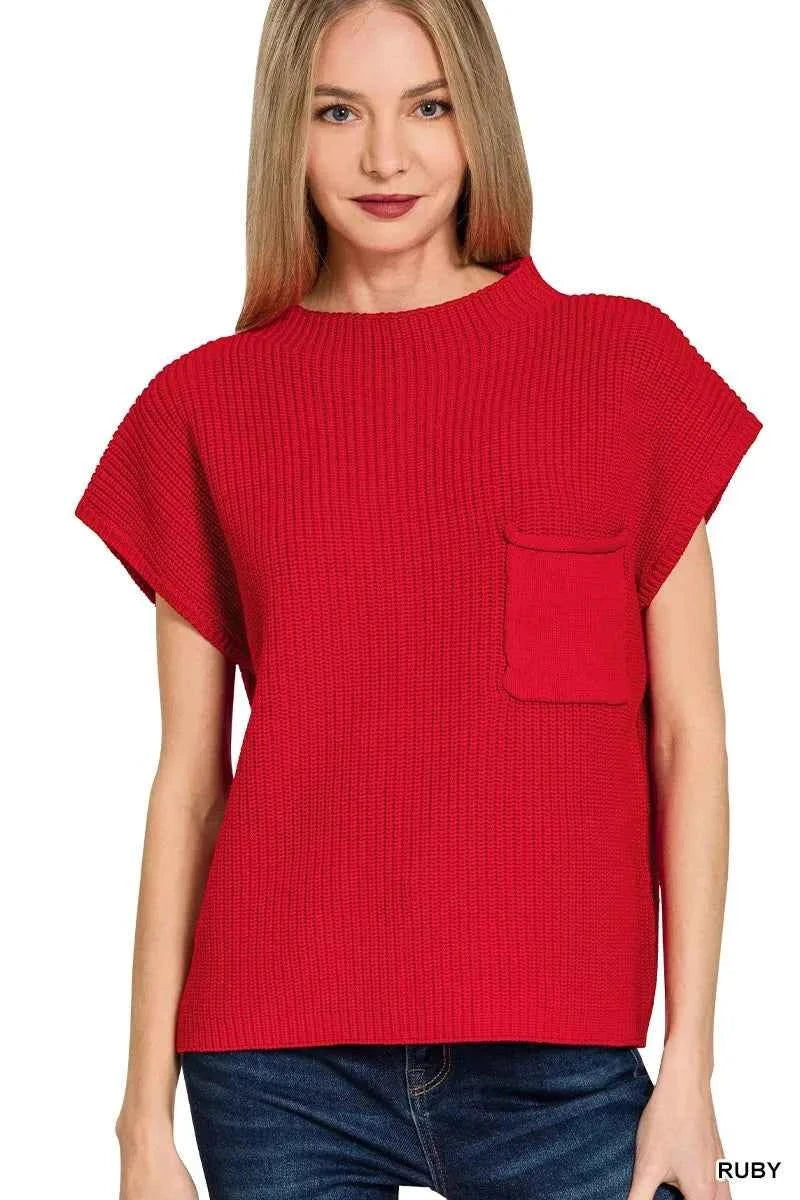 Zenana Mock Neck Short Sleeve Sweater RUBY 93deb9a8592a467397698ffc10439fad-Max-Origin