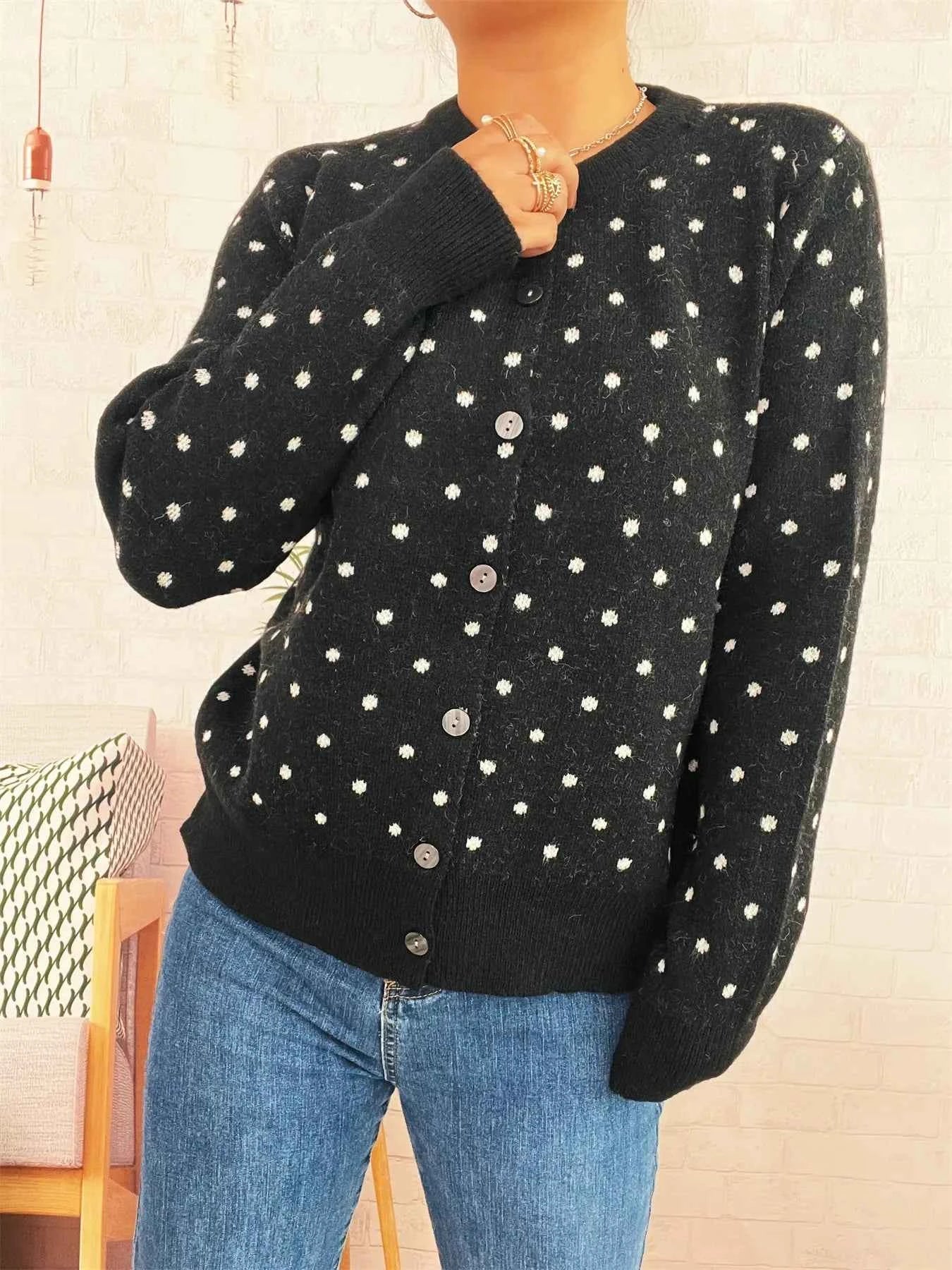 Polka Dot Button-Up Cardigan 93f430a140054b73b8503e1e317132e8-Max-Origin