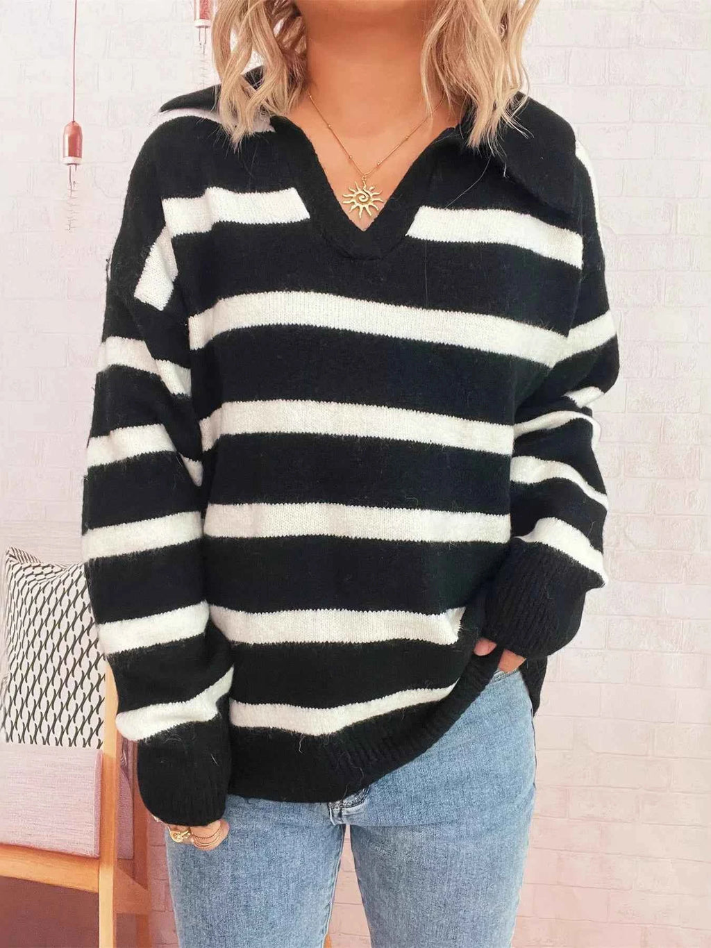 Striped Dropped Shoulder Sweater 940899d40dce42b6bfb5e5edad92f022-Max-Origin