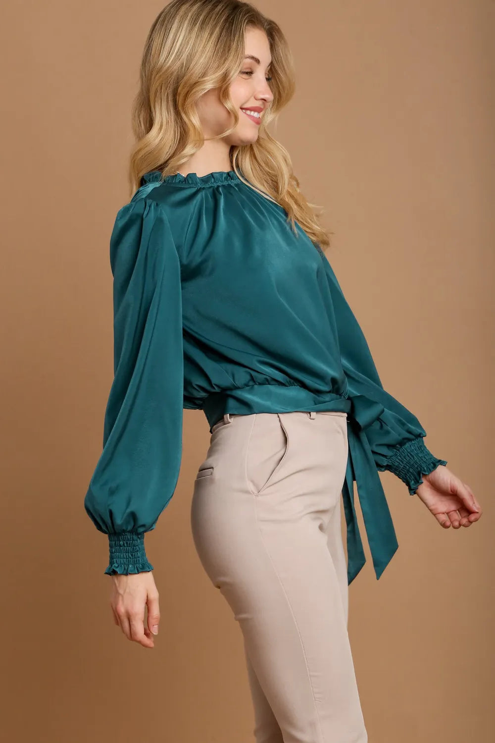 Umgee Frill Tied Hem Long Sleeve Blouse 940c3be2-e73f-4a63-b310-6aa39a47253e-Max