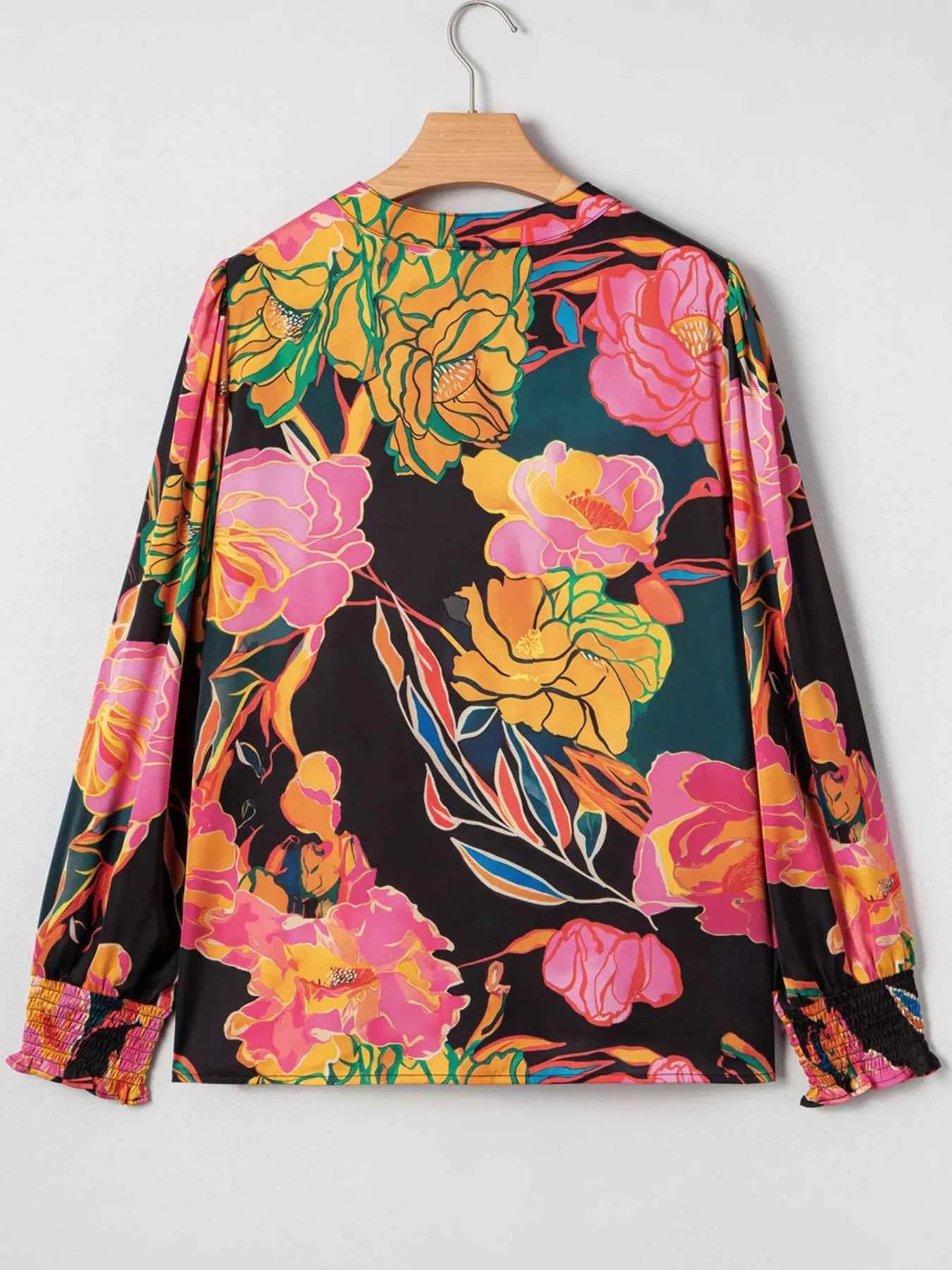 Floral Print Smocked Cuffs Puff Sleeve Blouse 9414ae531fa24911a48cfec36516fef6-Max-Origin