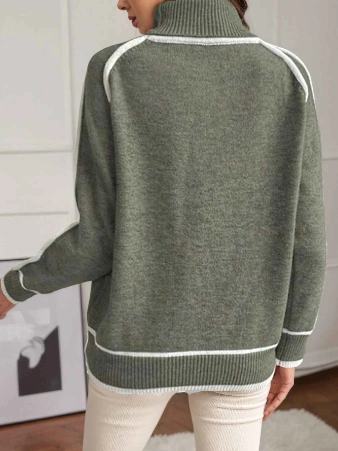 Turtleneck Contrast Trim Sweater with Ribbed Details 9416da48205e4135b01e81ac0f13f0af-Max-Origin