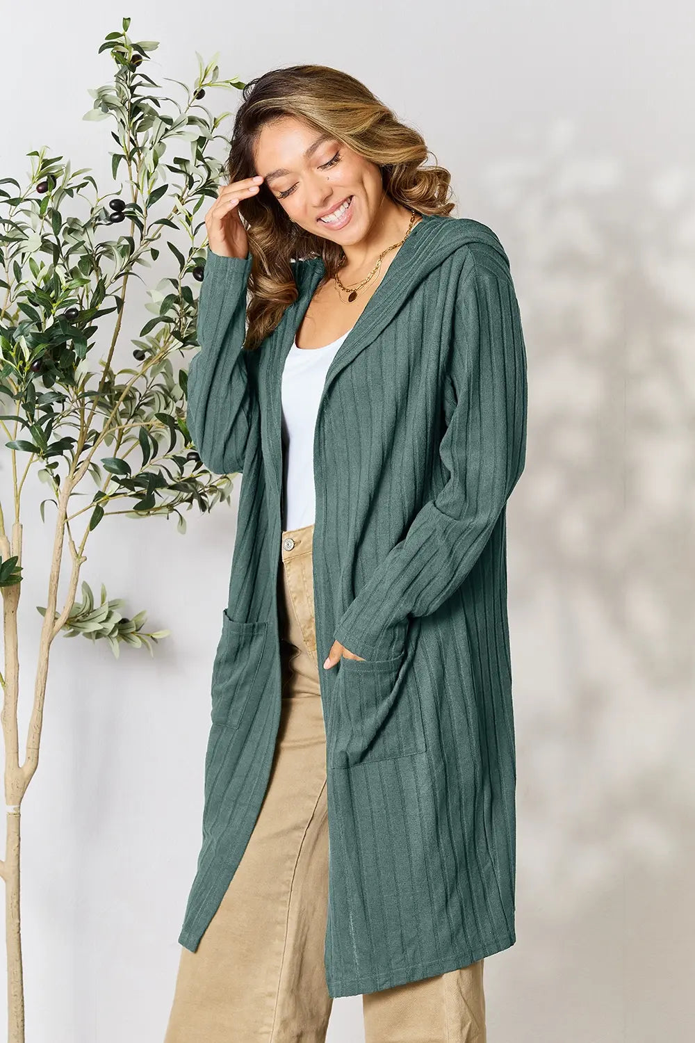 Basic Bae Full Size Hooded Sweater Cardigan 943e744f76b54f70ad773565242fbc04-Max