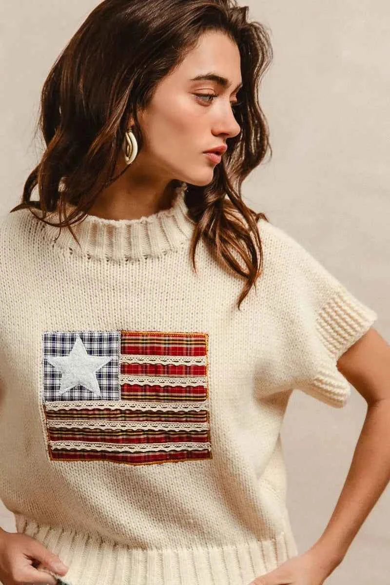 BiBi American Flag Patchwork Drop Shoulder Sweater 946c6c8dc0f64b06ac1f3a2367a9ad84-Max-Origin