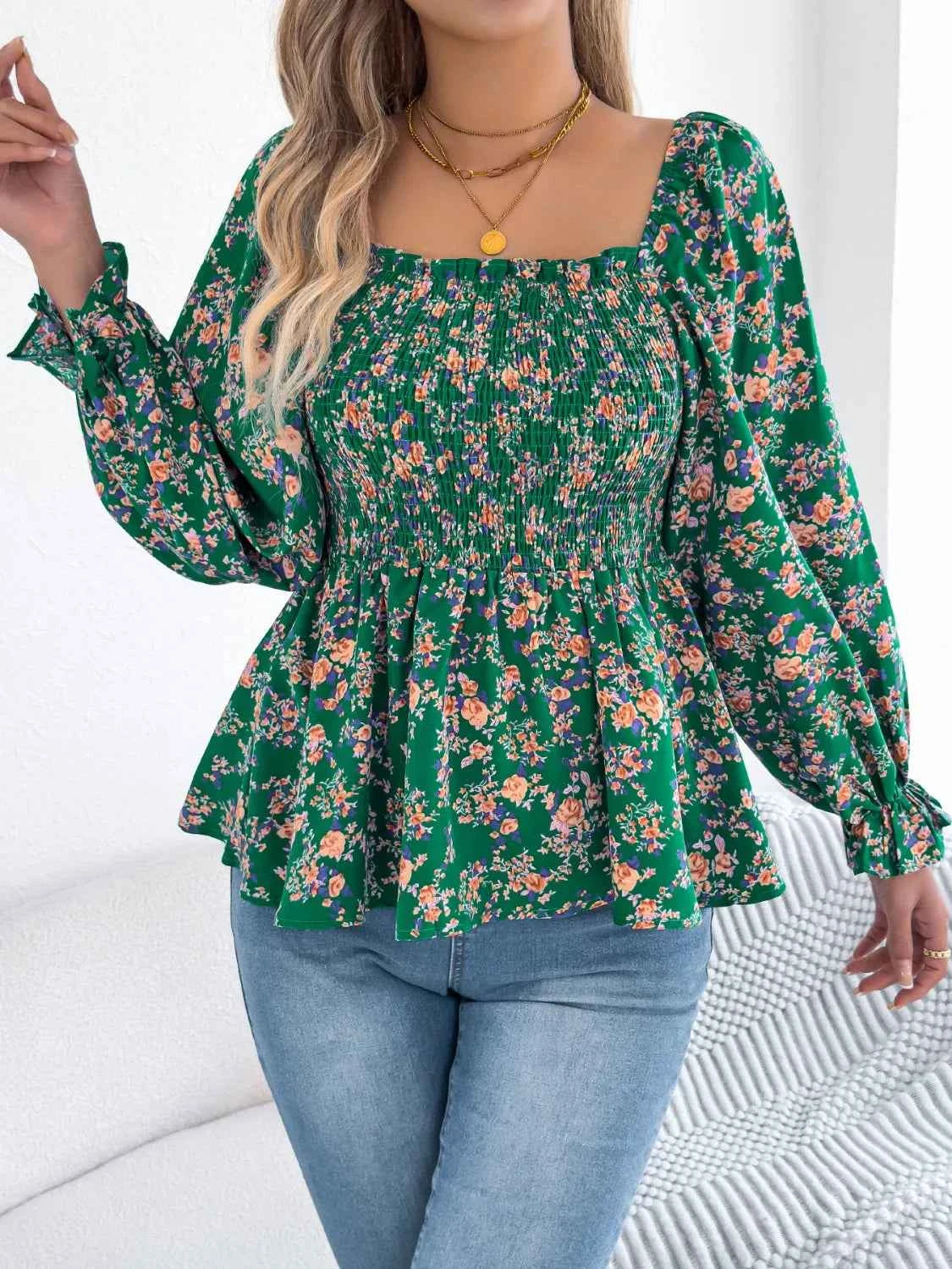 Floral Square Neck Flounce Sleeve Blouse 948b5a1c-b82a-46b4-bc1c-f801d9f02db9-Max-Origin