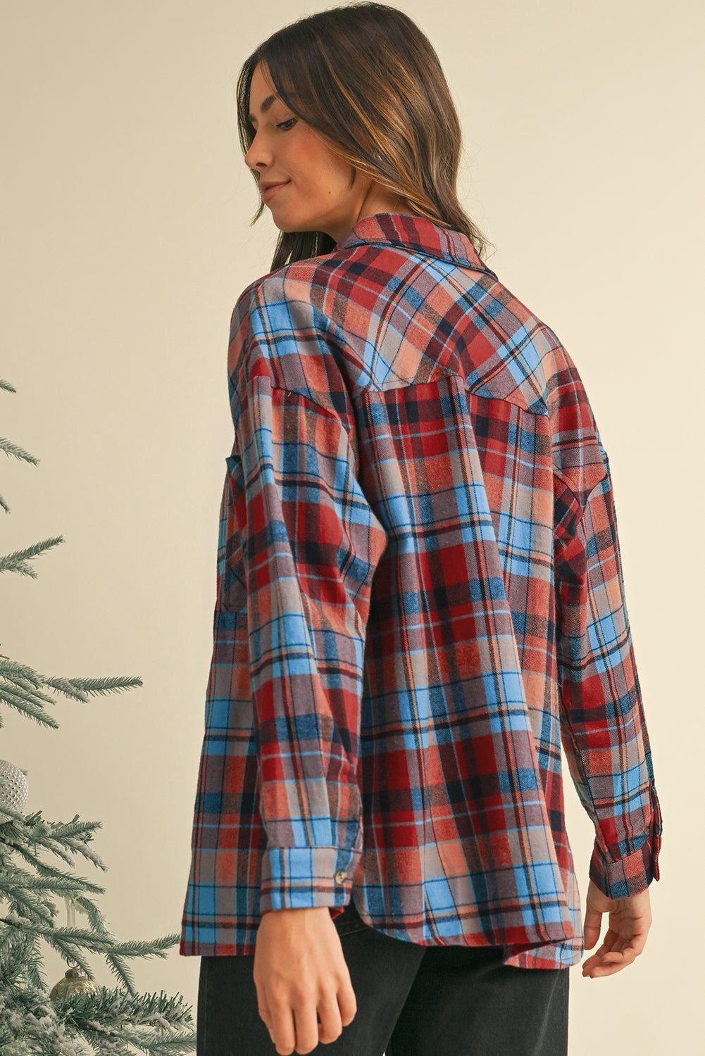 Orange Plaid Print Pocket Loose Shirt Shacket 948c6c7c102fbbfe