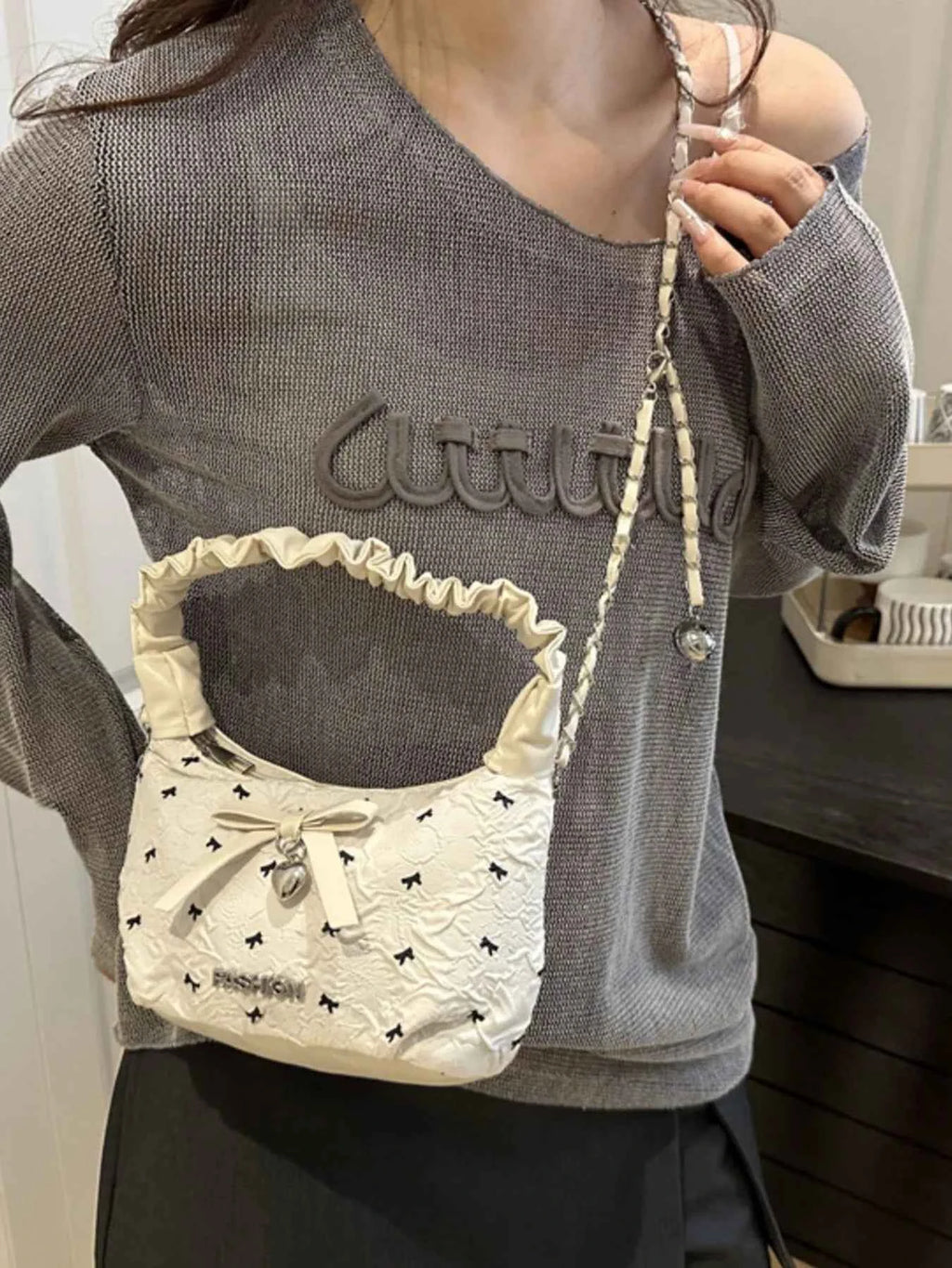 Bow Ruched Strap Crossbody Bag White One Size 94a1596b-1c72-4949-93ee-a2592f3ef78c-Max-Origin