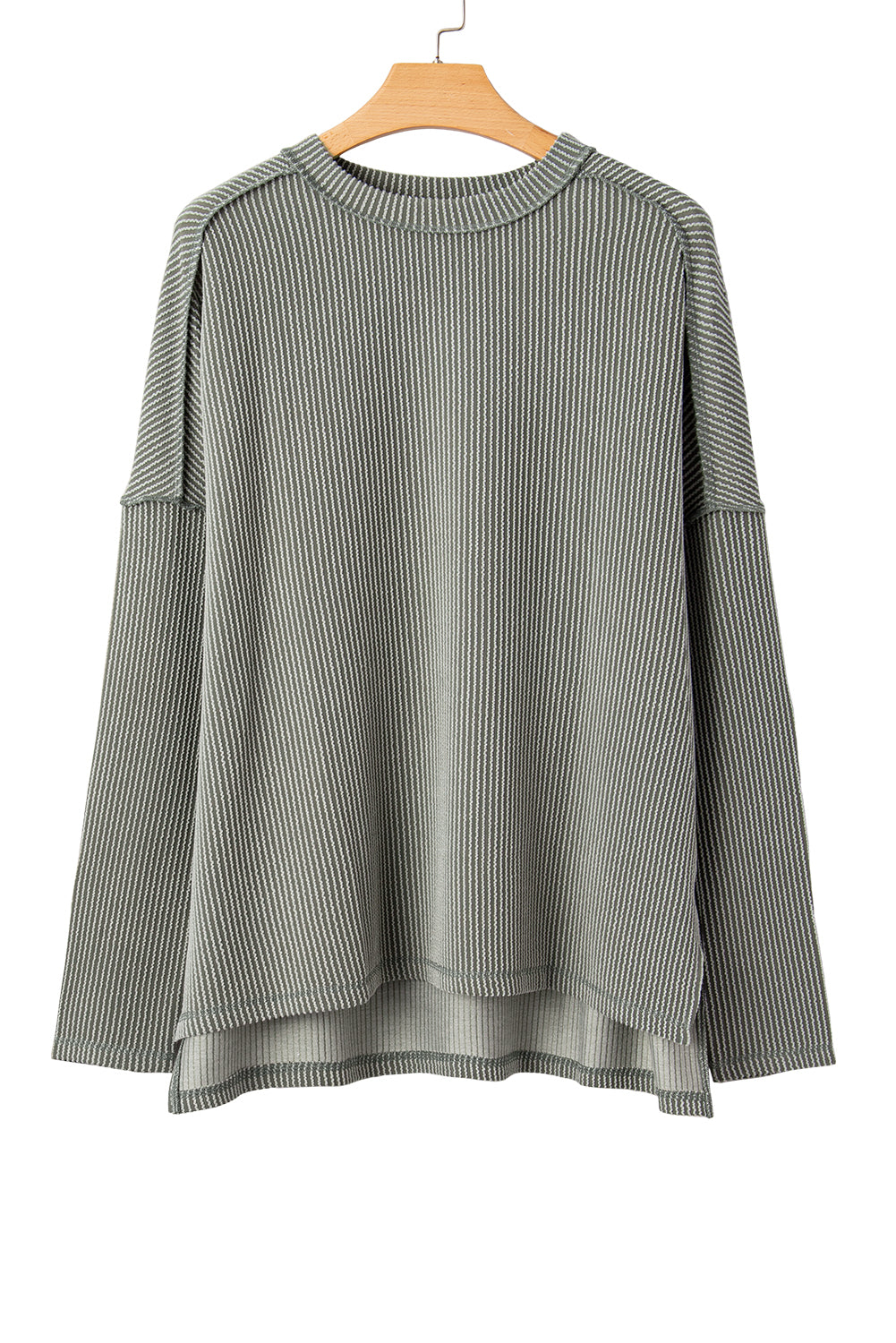 Green Bay Twisted Rib Exposed Seam Detail Long Sleeve Loose Top 94a43063c35aa244