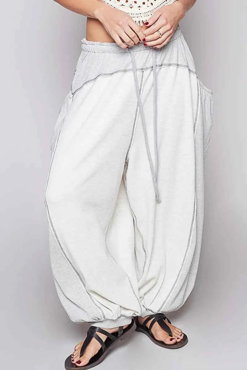 POL Contrast Stitching Pants with Drawstring Waist Light Gray 94dcff84-32b7-4434-a802-2fdf836f79ef-Max-Origin