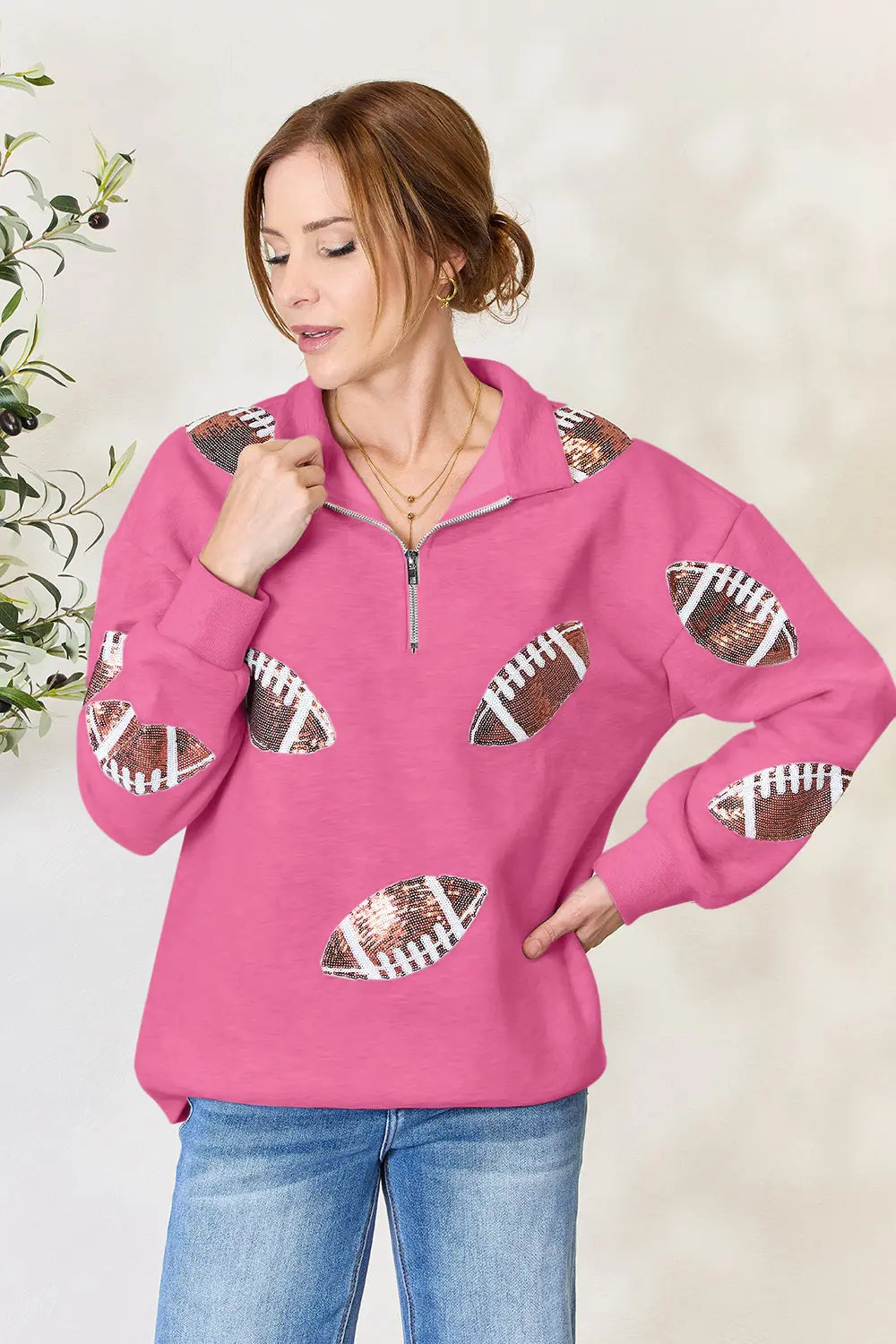 Full Size Sequin Football Half Zip Long Sleeve Sweatshirt 94f0dbe35cfe4852bf65cb723c2d055f-Max