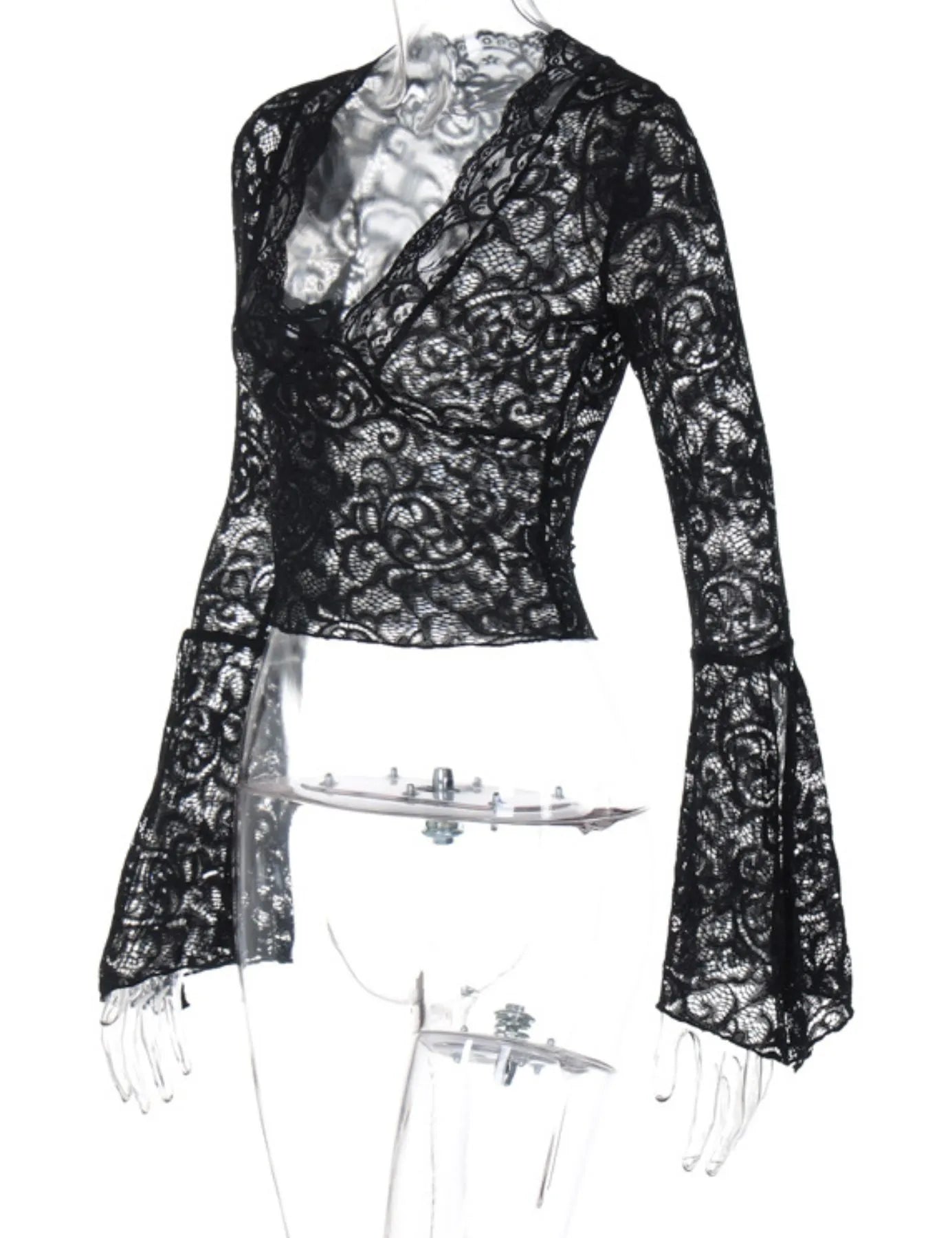 Lace Long Sleeve Deep V-Neck Blouse 95281322-4d60-4a52-8c42-c8db6d9034d5-Max-Origin