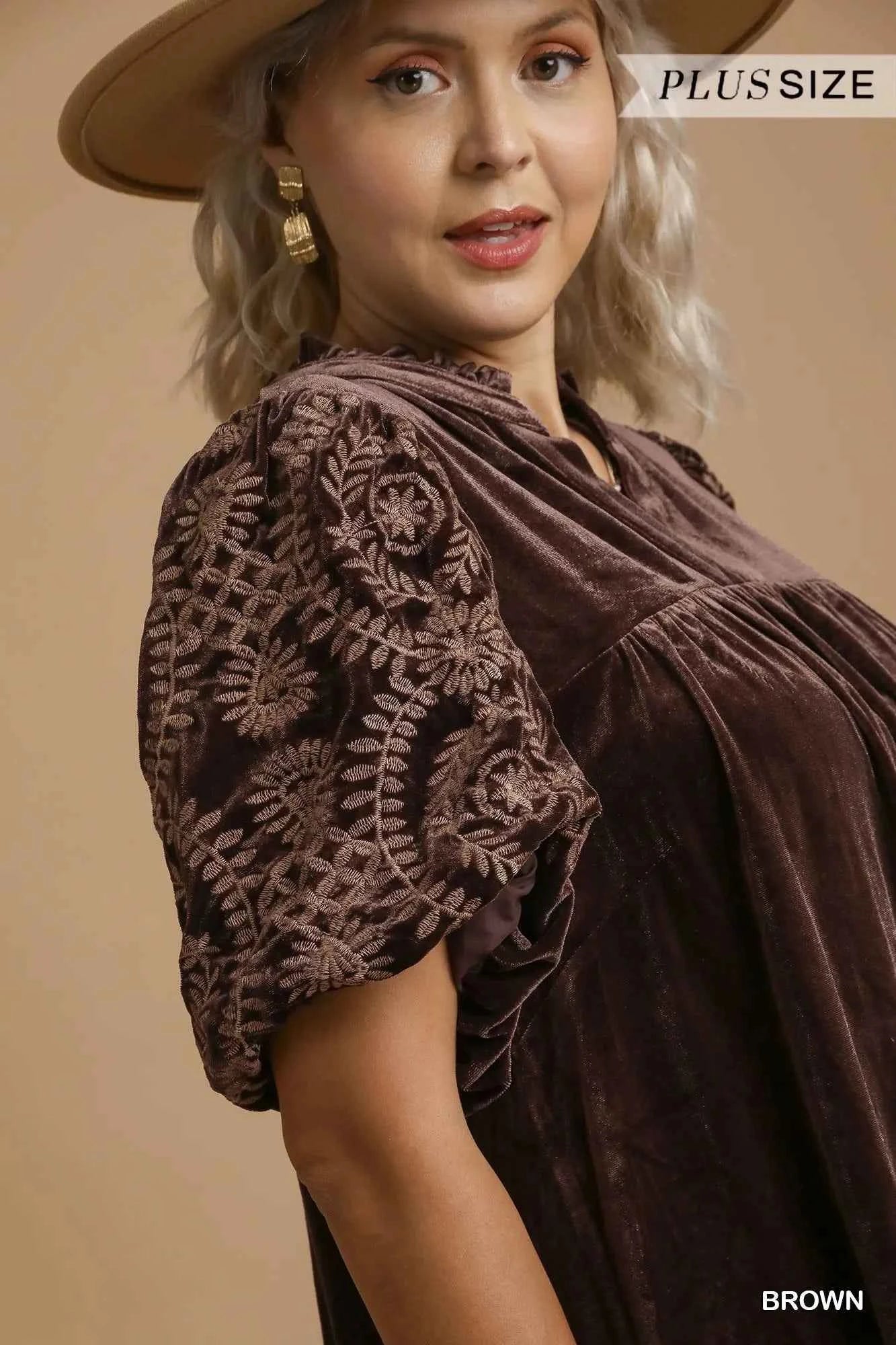 Umgee Full Size Velvet Embroidered Sleeve Blouse Plus Size 953251be-f6df-4777-9936-a10435a9550b-Max-Origin