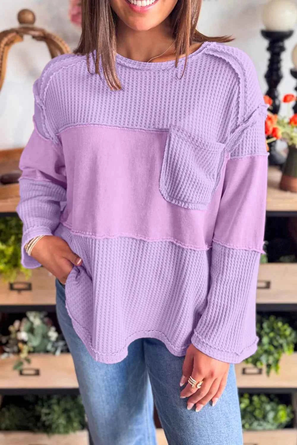 Waffle Knit Long Sleeve T-Shirt 95340cbf-9507-470b-8dbe-e8bf56f18c1f-Max-Origin