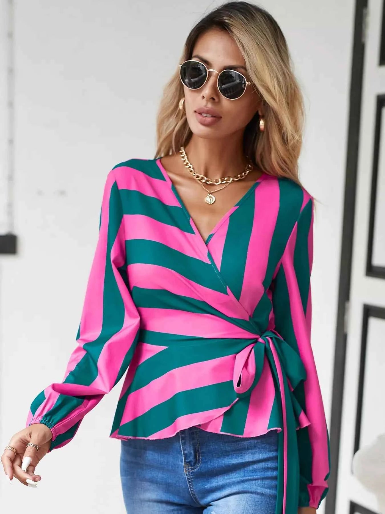 Striped Wrap Blouse with Tie Detail 95600001-30ef-4296-8035-20505b4f5cc7-Max-Origin