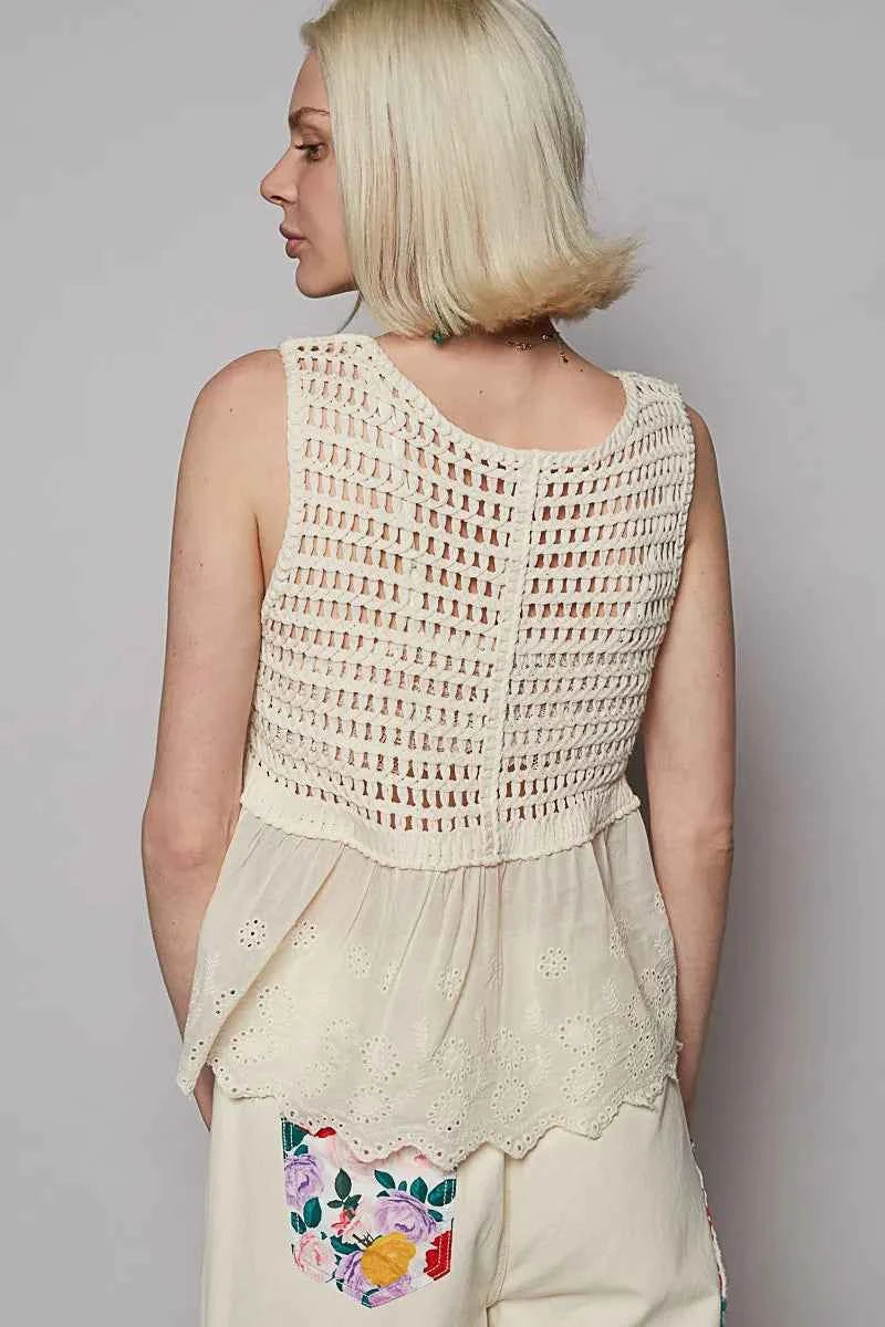 POL Embroidered Detail V-Neck Eyelet Peplum Tank 9574cc8b-2b2b-4d43-9c6e-a9ad0429d6b9-Max-Origin